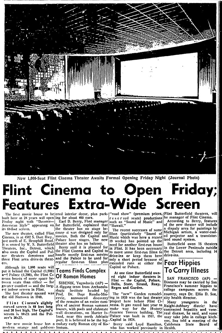 Flint Cinema - 1967 ARTICLE ON THEATER (newer photo)